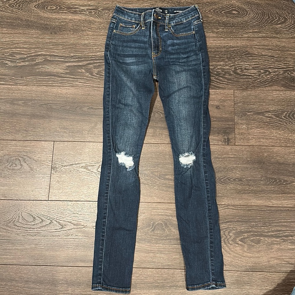 Hollister high rise super skinny dark wash distressed jeans